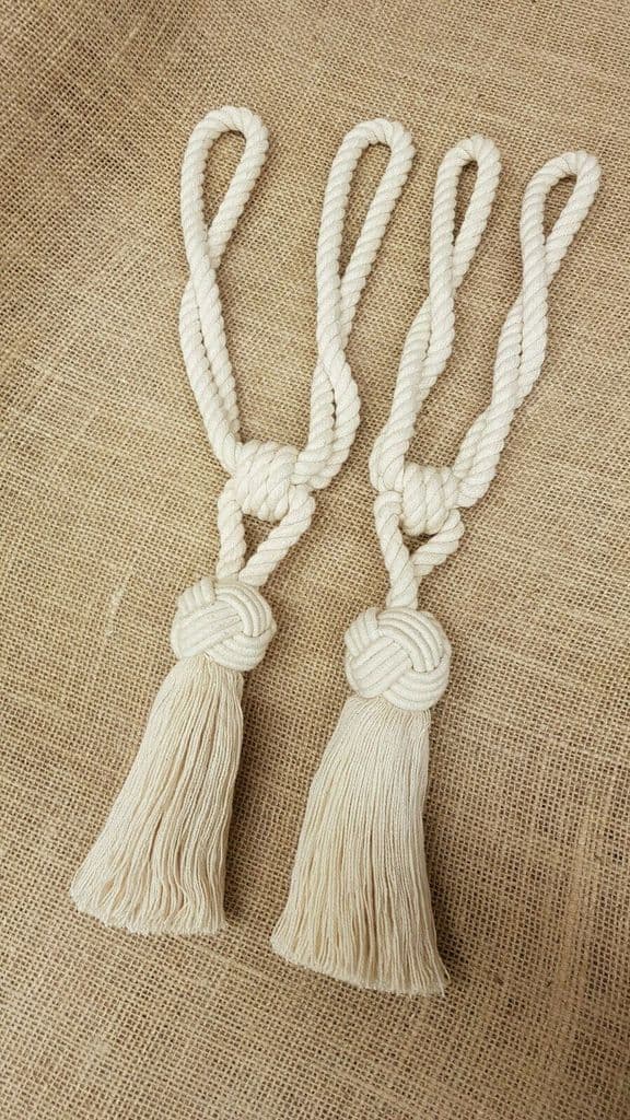 2 Small Natural Cotton Turkih Ball Knot Tassel Curtain Tie Backs Fabric